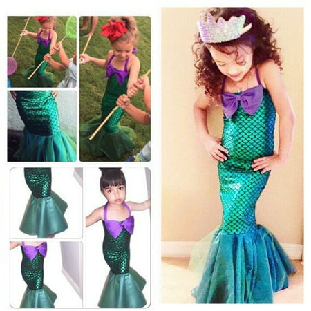 Kid Ariel Child Little Mermaid Set Girl Princess Dress Party Halloween Costume