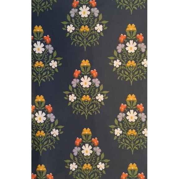 Floral Paisley Flannel Backed Vinyl Tablecloth Navy Blue Background 52" x 52" Square