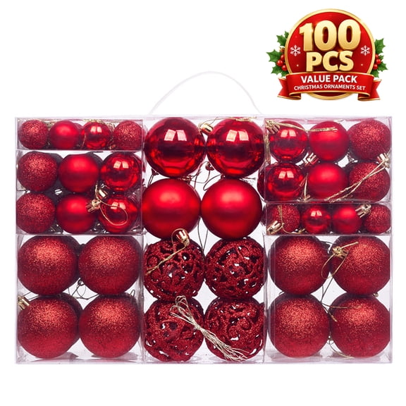 Christmas Balls Ornaments, 100PCS Shatterproof Xmas Tree Decorations, Hanging Holiday Decor for Party Home