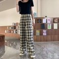 thumbnail image 2 of VISgogo Pantalones rectos de pierna ancha para mujer, pantalones largos casuales de cintura alta con estampado a cuadros y ajuste relajado VISgogo  moda, 2 of 3