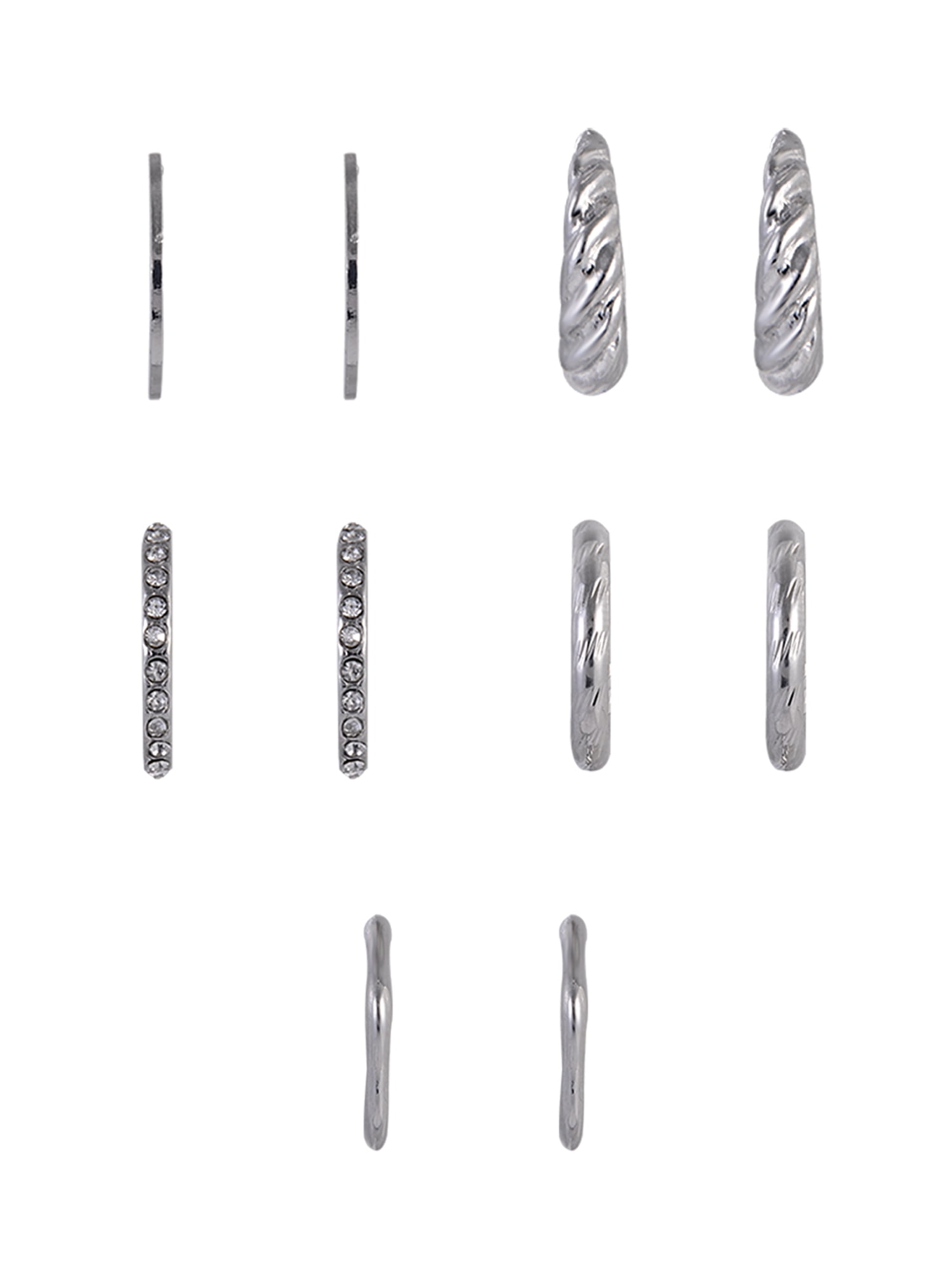 Time and Tru Silvertone 15-On Small & Chunky Hoops Earring Set
