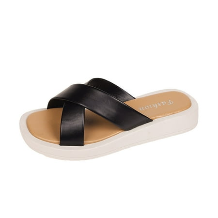 

YanHoo Women s Platform Sandals Open Toe Cross Strap Slip-on Sandals Summer Casual Beach Slippers