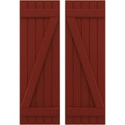 Ekena Millwork 17 1/2"W x 46"H Americraft Five Board (2 Batten) Exterior Real Wood Joined Board-n-Batten Shutters w/ Z-Bar (Per Pair), Pepper Red