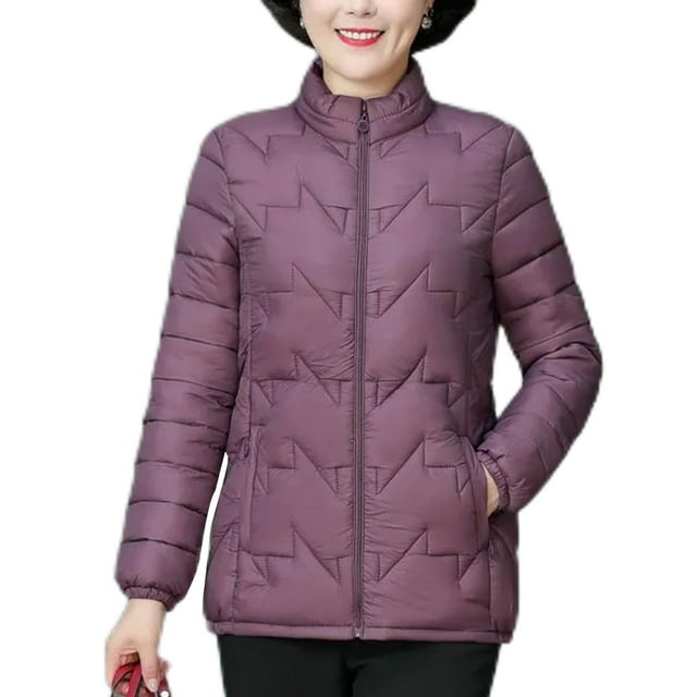 MAWCLOS Ladies Lightweight Solid Color Puffer Coats Winter With Pockets Down Jackets Purple 3XL