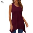 thumbnail image 4 of Qarigey Camiseta sin mangas de color sólido con cuello y dobladillo irregular Prendas para la parte del cuerpo Café SG, 4 of 5