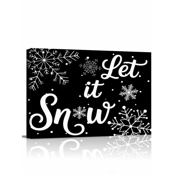 Winter Snowflakes Canvas Print Wall Art Christmas Snow Winter Xmas Black Pictures Painting Morden Artwork for Living Room Bedroom, Ready to Hang - 12"x16"