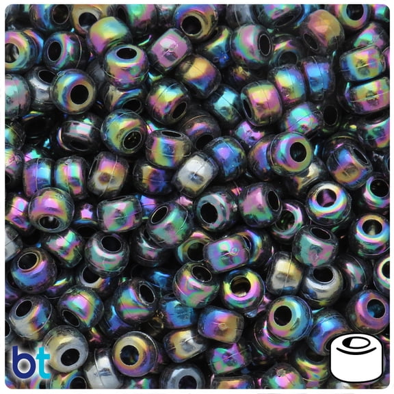 BeadTin Black Opaque AB 9x6mm Barrel Pony Beads (300pcs)