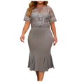 thumbnail image 1 of Wyzesi Robes Grande Taille pour Femmes Tenue Décontractée Robe Élégante Grande Taille Couleur Unie Dentelle Contrastée Manches Courtes Col Rond Robe Pyjama de Noël Costume, 1 of 9