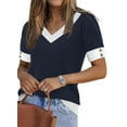 thumbnail image 3 of Ronuti Womens Blouses V Neck Short Sleeve Tops Spring Summer Business Casual Shirts Lightweight Sweaters, 3 of 9