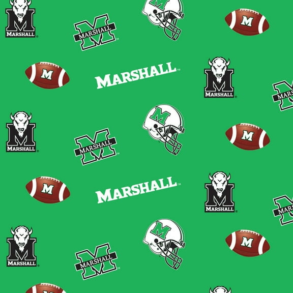 Marshall University Fabric Fine Cotton Classic School Colored Ground Allover Design-Sold by the Yard