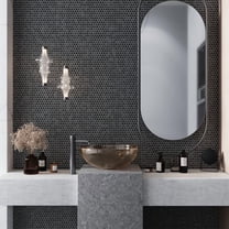 Noir Luxe 11 x 12 in. Tumbled Jet Black Marble Mosaic Penny Round Wall and Floor Tile (4.83 sq ft/case) - 5 Pack