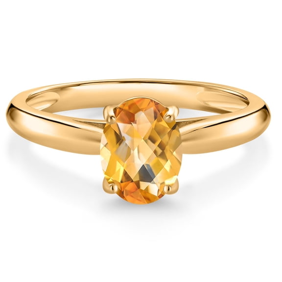 Gem Stone King 10K Yellow Gold Yellow Citrine Solitaire Engagement Ring for Women (1.25 Cttw, Oval Checkerboard 8X6MM, Gemstone November Birthstone, Available in Size 5, 6, 7, 8, 9)