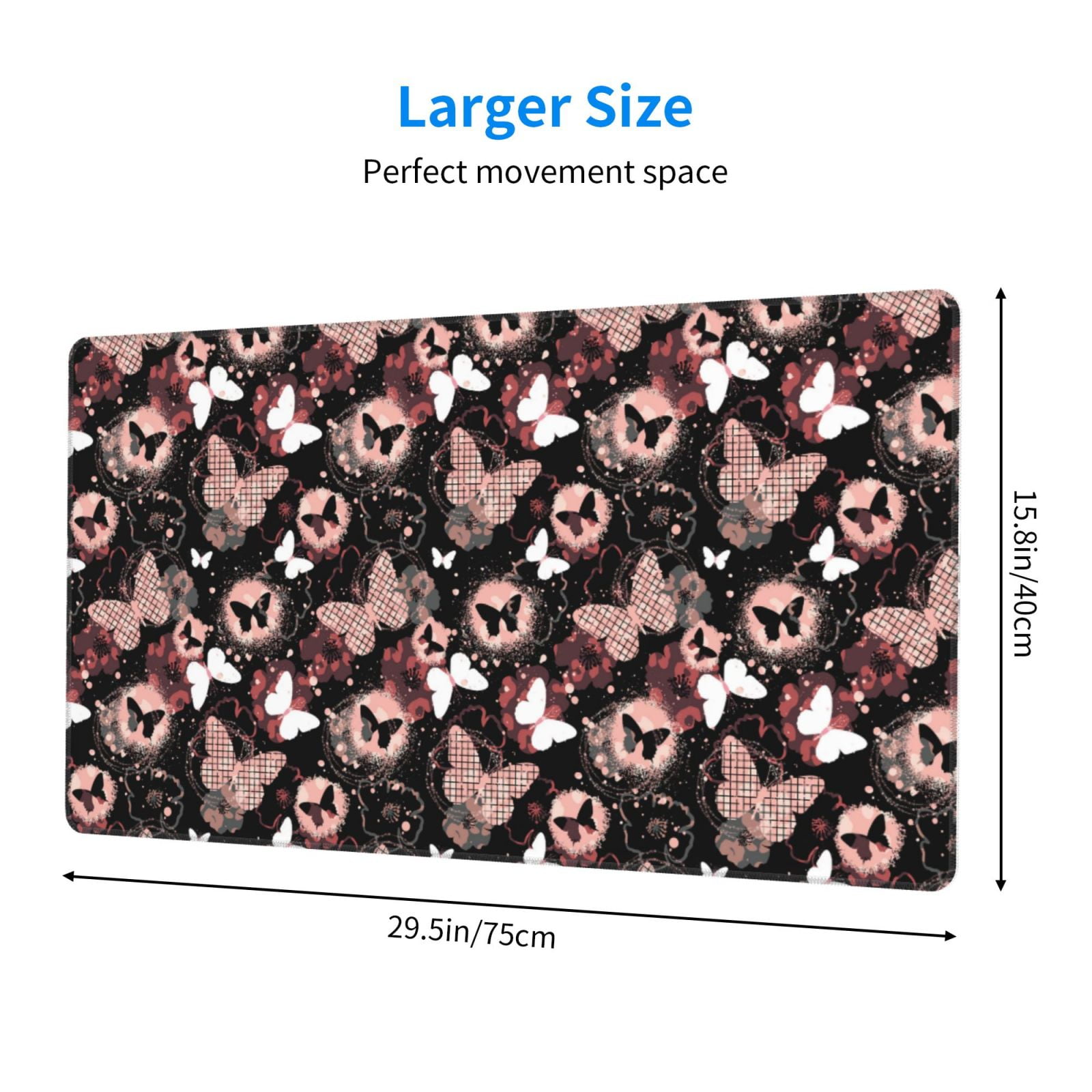 Rateoe Butterflies1 Print Mouse Pad - Extended Large Gaming Mousepad,Non-Slip Stitched Edge,16x29.5 Inch