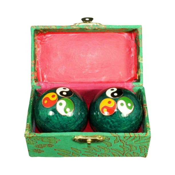 2 bolas de masaje con caja de almacenamiento, masajeador de dedos para la destreza, regalo, bolas Baoding Colorido Chisme Verde