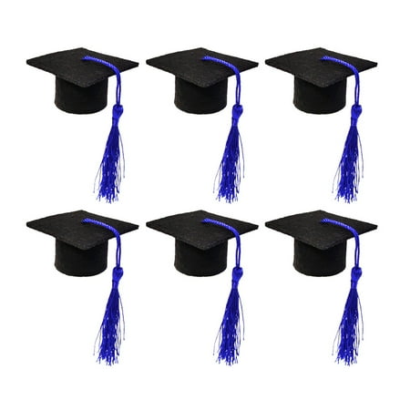

6pcs Mini Doctoral Shape Wine Bottle Adorable Tassel Wine Bottle Cover Graduation Party Ornament Beer Bottle Decoration (Dark Blu