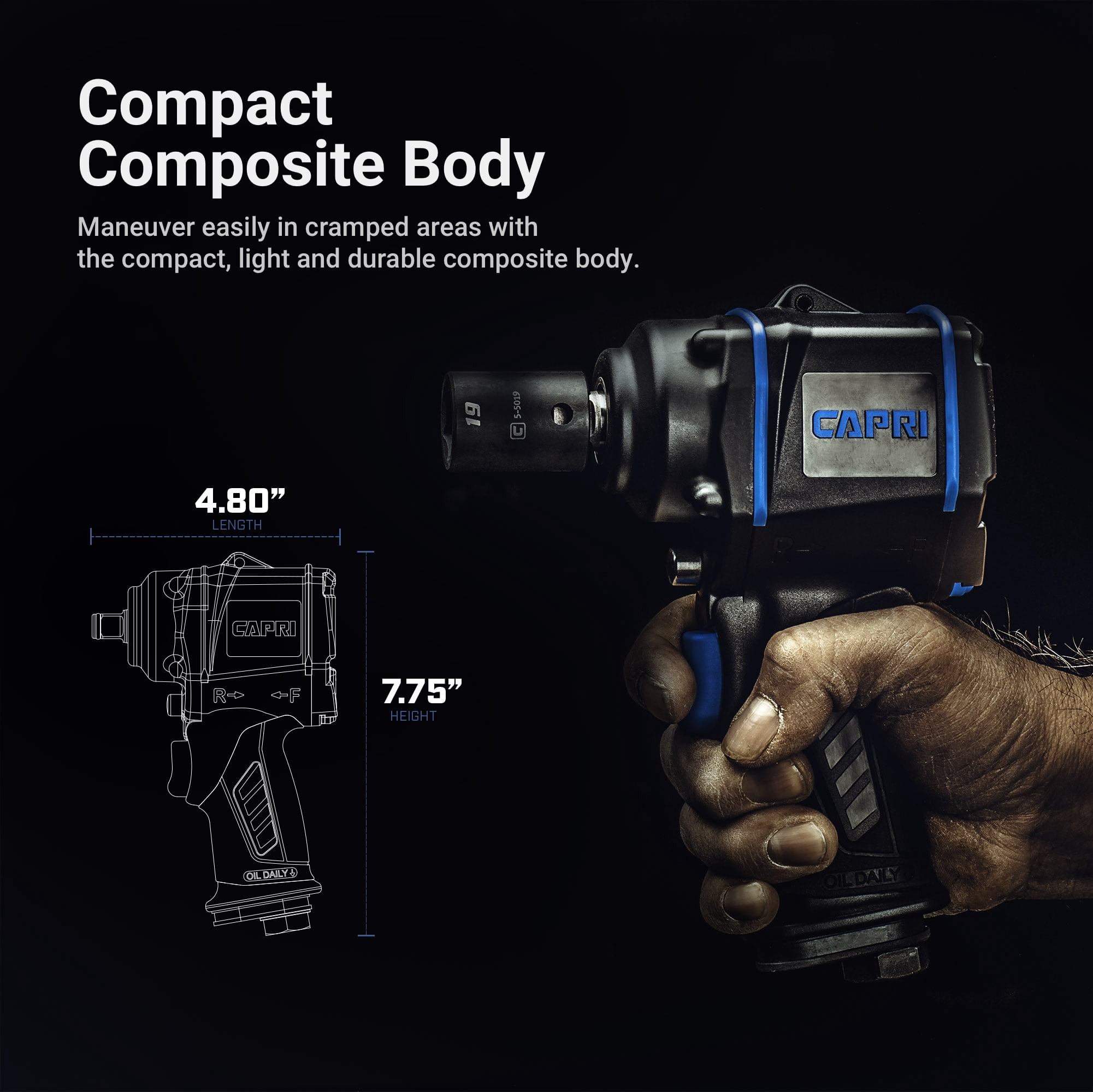 Capri Tools 1/2 in. Stubby Air Impact Wrench, 450 ft. lbs.