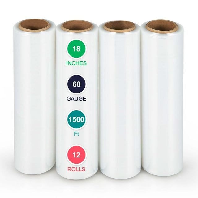 Costway 12 Rouleaux de Pellicule Extensible, Pellicule Rétractable Robuste, Calibre 60, Pellicule Plastique Transparente
