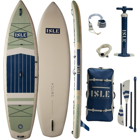ISLE Switch Inflatable Hybrid Kayak-Stand up Paddle Board-11.6x35.5x6in-max.425lbs-Seafoam/Navy