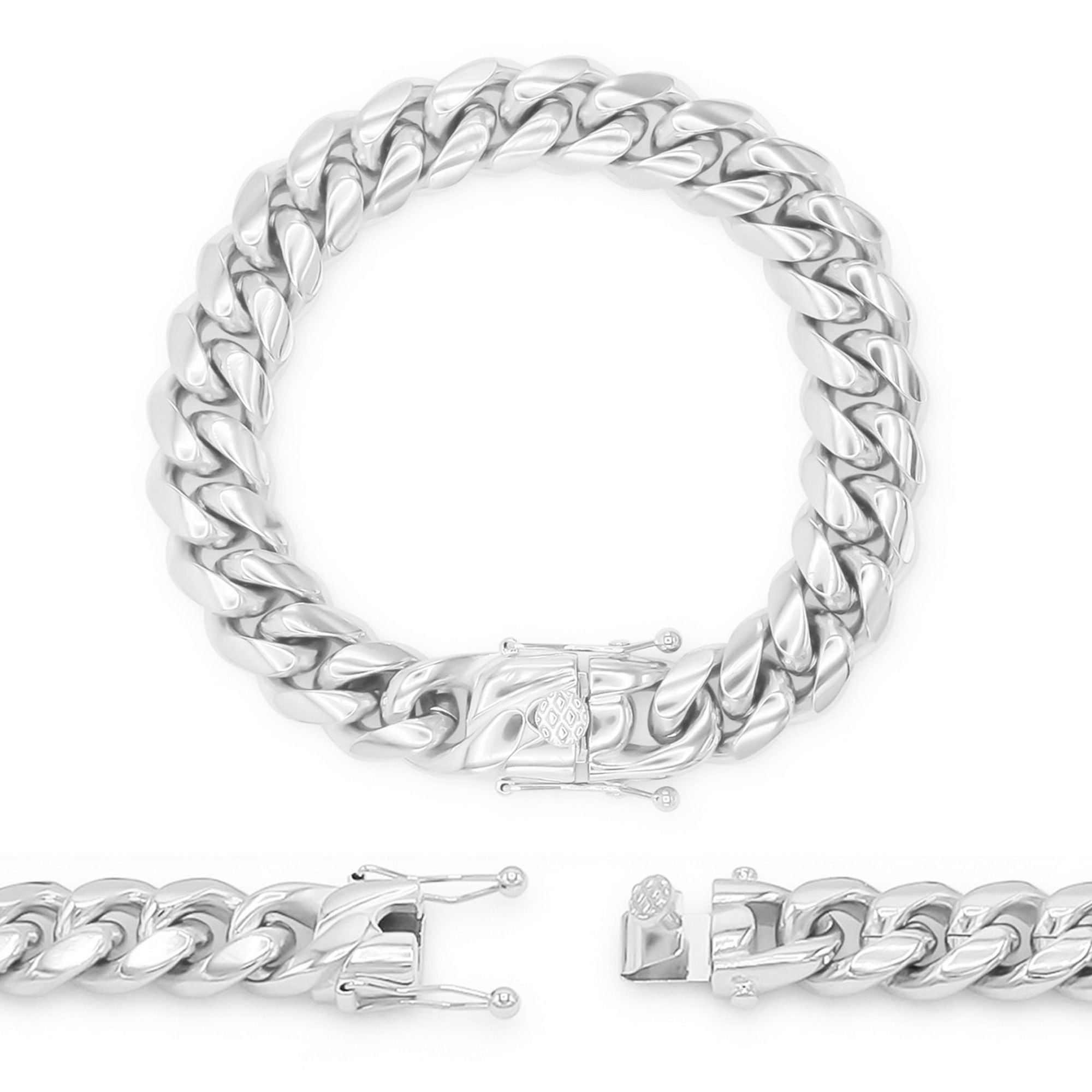 Silver Tone Stainless Steel 8 1/4" Cuban Curb Chain Link Cross Bracelet 