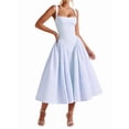 thumbnail image 3 of Women'S Summer Gingham Long Dress Corset Square Neck Lace Up Backless Casual Sundress Blue M, 3 of 8
