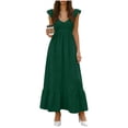 thumbnail image 2 of QUNYINEY Casual Summer Dresses for Women Sleeveless Green Midi Sundress Loose Fit A Line Pleated V Neck Dresses, 2 of 6