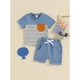 thumbnail image 2 of Suealasg 2Pcs Toddler Boys Summer Clothes 6M 12M 18M 24M 3T Baby Boys Casual Beach Outfits Short Sleeve Stripe Print T-Shirt and Elastic Shorts Set, 2 of 8