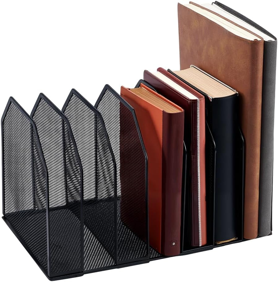 1 Pc Metal 5 Section File Folder Organizer for Desk Black Detachable Book Stand File Holder Organizer Vertical Desktop Organizers