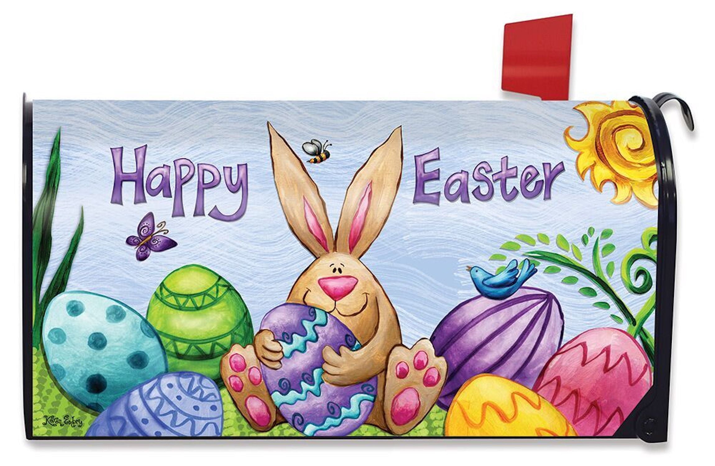 WOOR Easter Bunny with Eggs and Spring Butterfly Magnetic Mailbox Cover Standard Size-18x 20.8