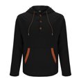 thumbnail image 4 of asjyhkr Mens Linen Shirts Long Sleeve Drawstring Hooded Button Crew Neck Hoodies Casual Fashion Breathable Hiking Beach Workout Tops with Pockets, 4 of 7