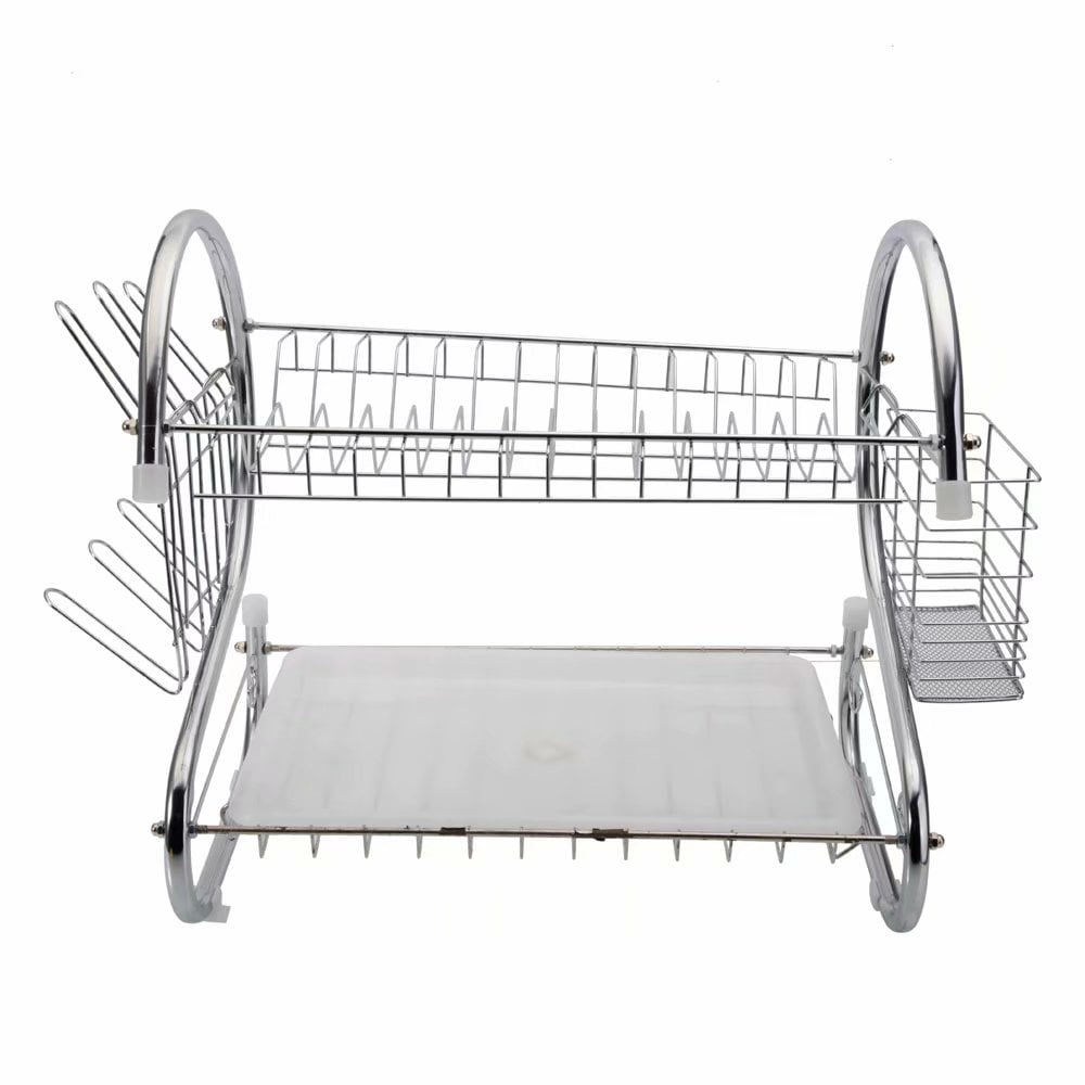 Dish Rack,Chromeplated Steel 2Tier Dish Drying Rack with Drainboard