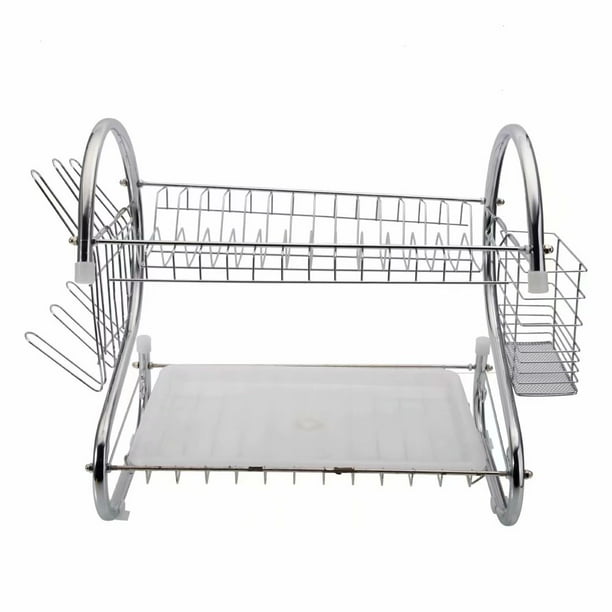 Dish Rack,Chromeplated Steel 2Tier Dish Drying Rack with Drainboard