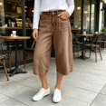 thumbnail image 3 of Raeneomay Women's and Women's Plus Button Front Bermuda Shorts Mid Rise Straight Leg Denim Shorts with Pockets for Summer, 3 of 6