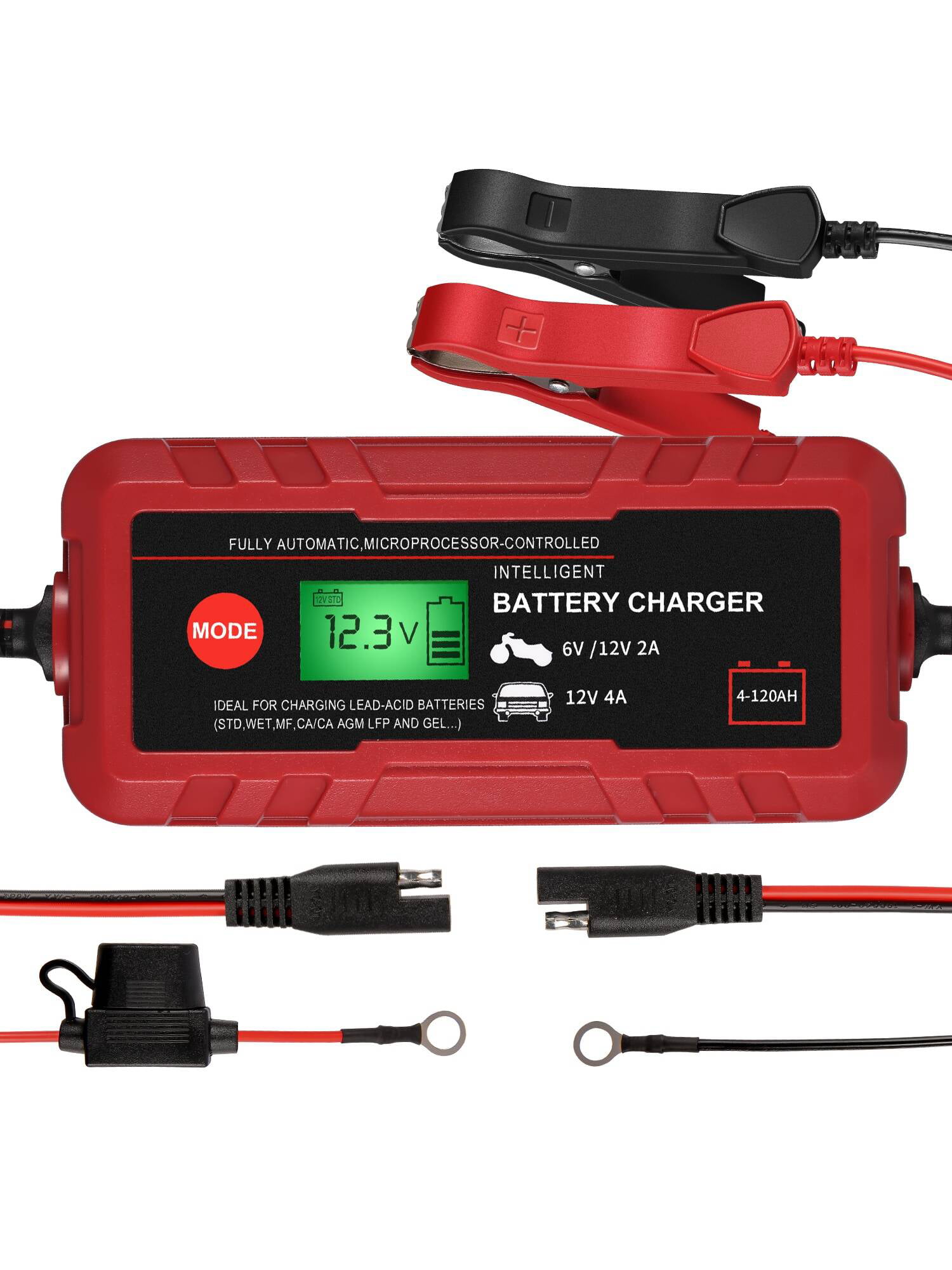 Cargador de bateria kit Coche carro moto corriente portatil Auto Maintainer  LCD