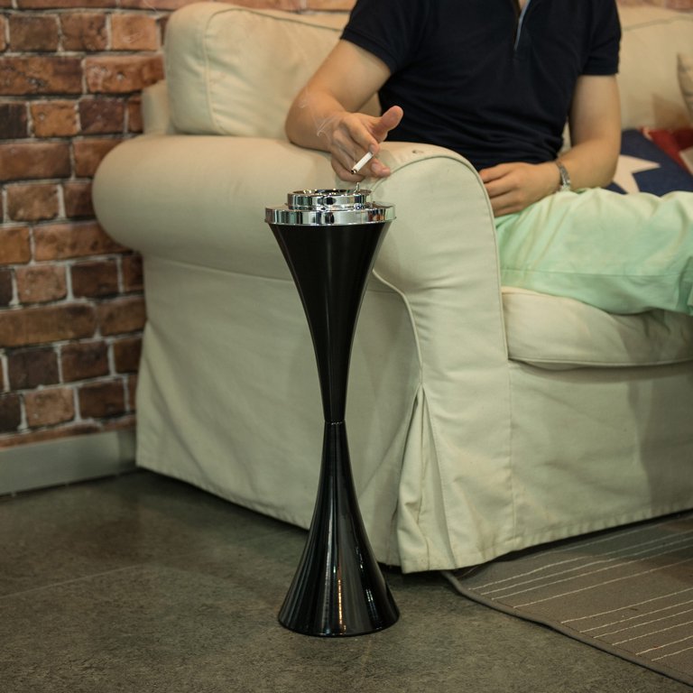 Preenex Floor Standing Ashtray with Lid Self-Cleaning, Black