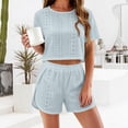 thumbnail image 5 of Endives Pajamas Set for Women Hollow Out Breathable Short Sleeve Tshirt and Shorts Split Home Set Two Piece Pajamas Lounge Sets for Women, 5 of 6