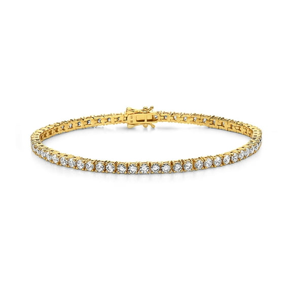 Yellow Gold Tone 925 Sterling Silver Cubic Zirconia Tennis Bracelet 7"