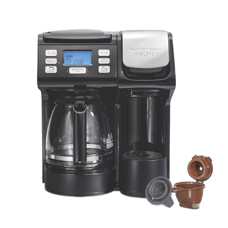 2-Way Coffee Maker, Compatible with Pods or Grounds, Combo, Single Serve & Full 12c Pot, Black - Fast Brewing