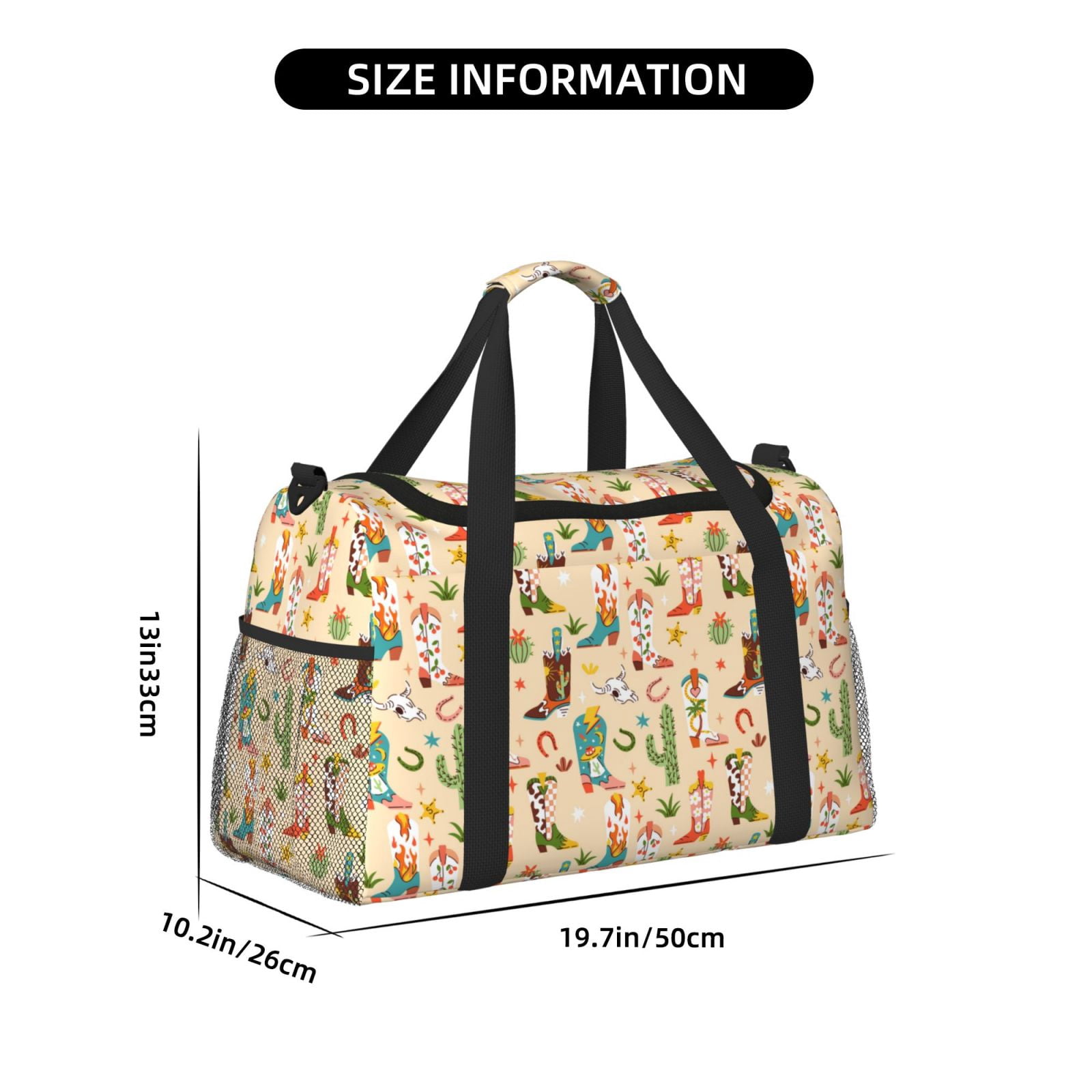 Fuzoiu Groovy American Western Footwear Print Travel Duffle Bag,Carry On Tote Bags,Duffel Bag,Sport Gym Bag, Hospital Bag for Labor and Delivery, Overnight Bag,Luggage Bag