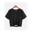 thumbnail image 1 of Nouveau T-Shirt Court à Manches Courtes pour Femmes Couleur Unie Déchiré, 1 of 5