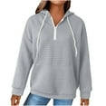 thumbnail image 2 of Qetyuw Waffle Hoodies for Women Quarter Zip Up Sweatshirt with Pocket Solid Color Drop Shoulder Long Sleeve Pullover, 2 of 5