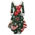thumbnail image 4 of Christmas Dresses for Women Women's Fashion V-neck Casual Fit Christmas Print Party Long Sleeve Dress with Fur for Festive Occasion,Green,XL, 4 of 5