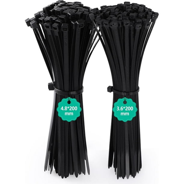 200 PCS Cinchos de Plastico, 200mm x 3.6mm+ 200mm x 4.8mm Sujeta Cables Nailon Fuerte Cintillos Bridas para Cables para Electricidad Bridas Multiusos para Oficina, Hogar, Exteri