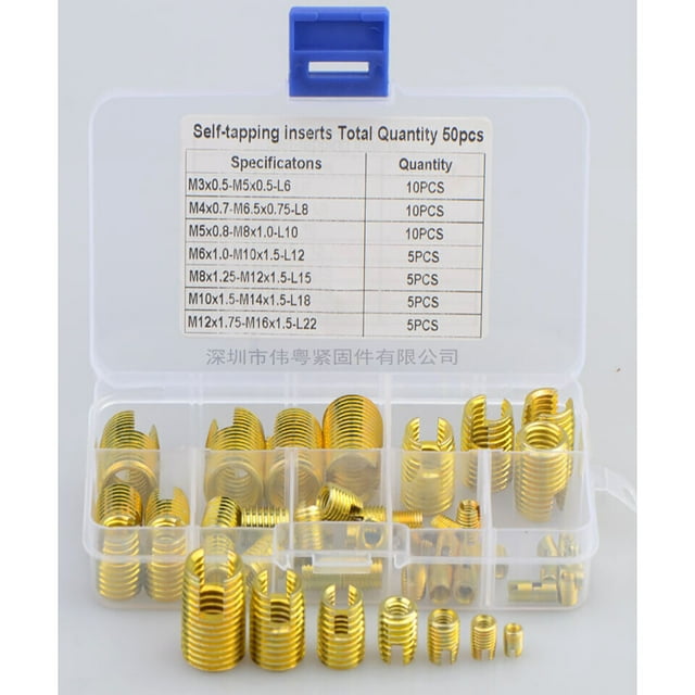 Insertos de rosca autorroscantes, 50 piezas de insertos de rosca combinados autorroscantes para aumentar la fuerza de la rosca TUNC Sencillez