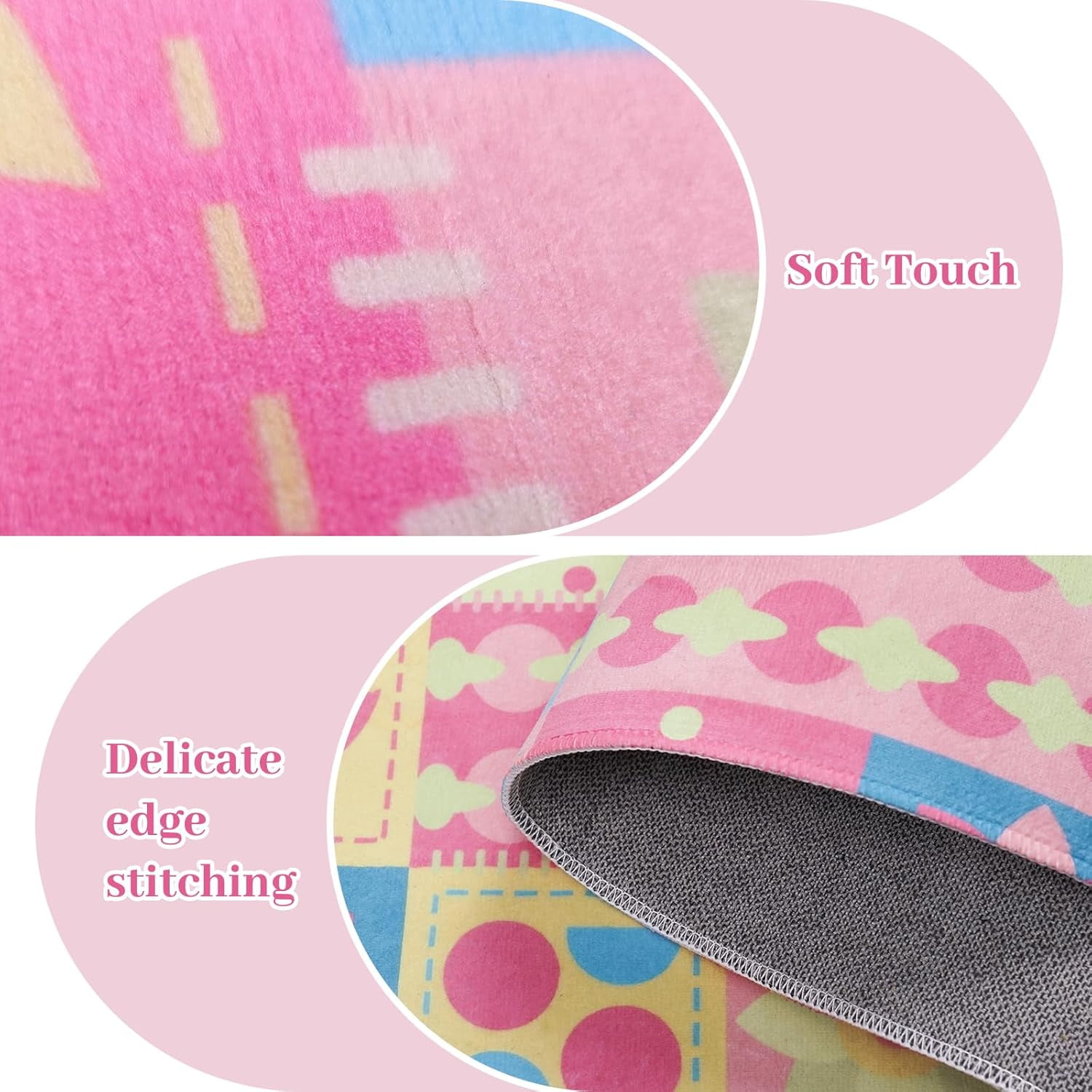 Colorful Cute Pink Kitchen Mats for Floor Set of 2, Geometry Yellow Floor Mat Carpet Runner Area Rug Washable, Pink Home Kitchen Decor and Accessories Stuff, 17x30 and 17x47 Inch