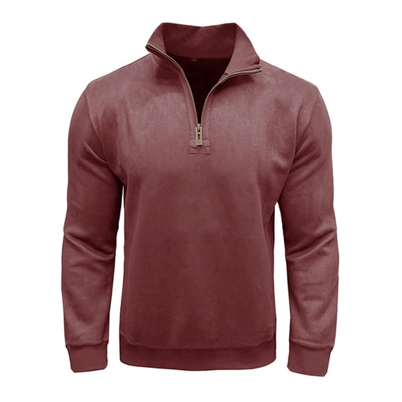 GigrtiJin Mens Velvet Blouse Shirt Solid Color Stand Collar Long Sleeve 1/4 Zipper Tops Outdoor Casual Pullover Tunic