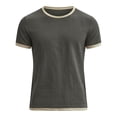 thumbnail image 4 of Men's Dark Gray Cotton Linen Ringer T-Shirt, Short Sleeve Round Neck, Casual Everyday Tee, 4 of 5