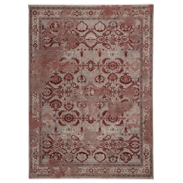 10' x 14' Oriental Textured Distressed Designed Area Rug Red and Gray