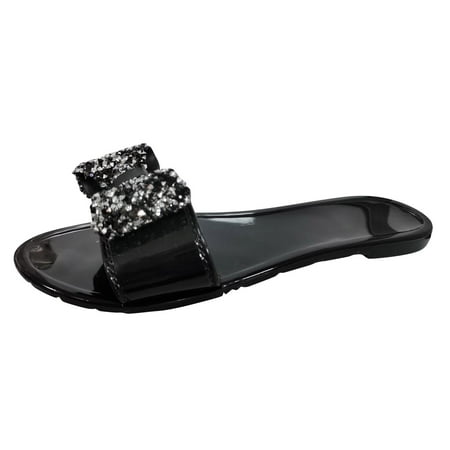 

iOPQO Women s slipper Fashion Women s Casual Shoes Breathable Indoor Outdoor Leisure Slippers shoes bow rhinestone slip-on Black 37