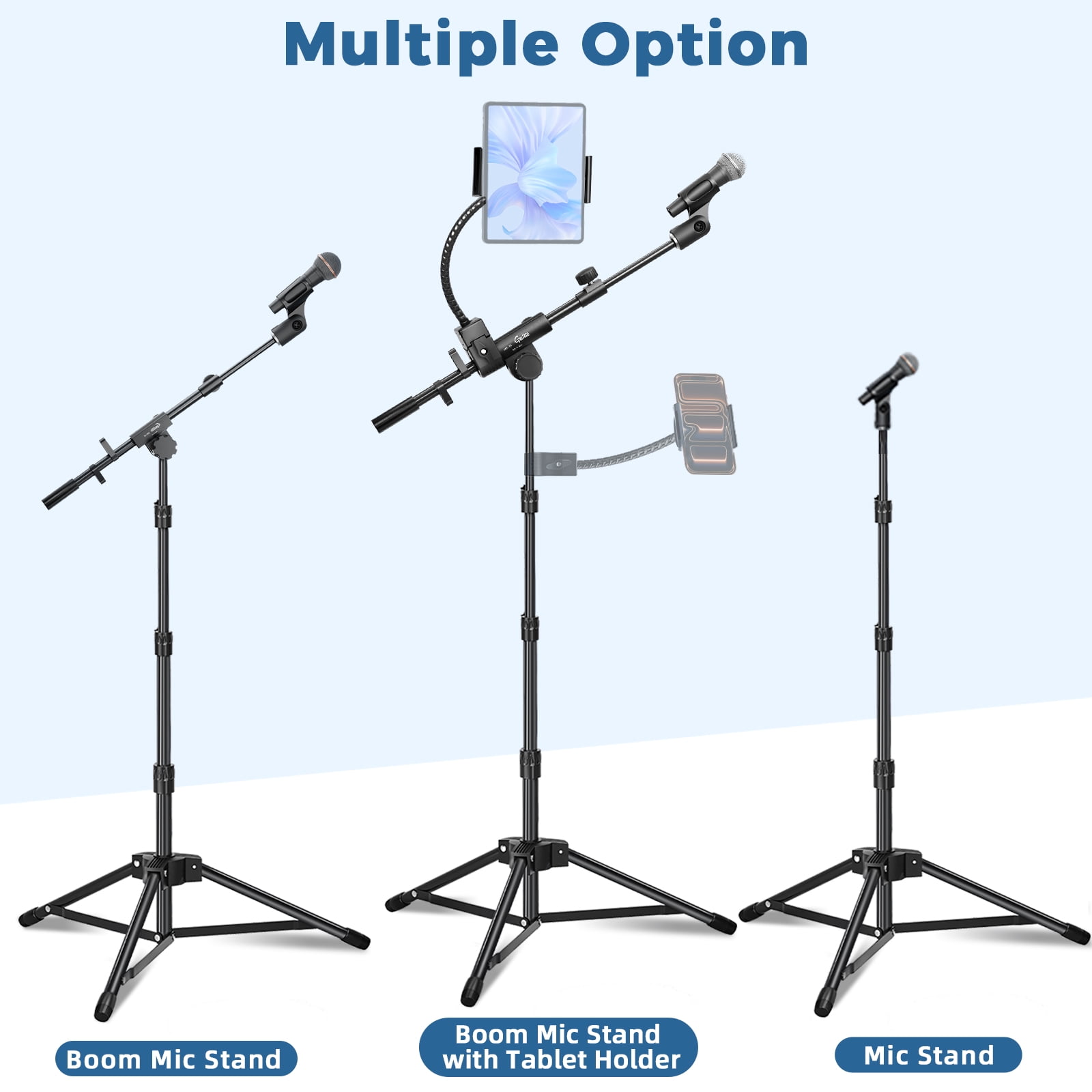 GUITTO Portable Travel Microphone Floor Stand, 70" Adjustable Height with Boom Arm with Carrying Bag for Performances On-the-Go Recording