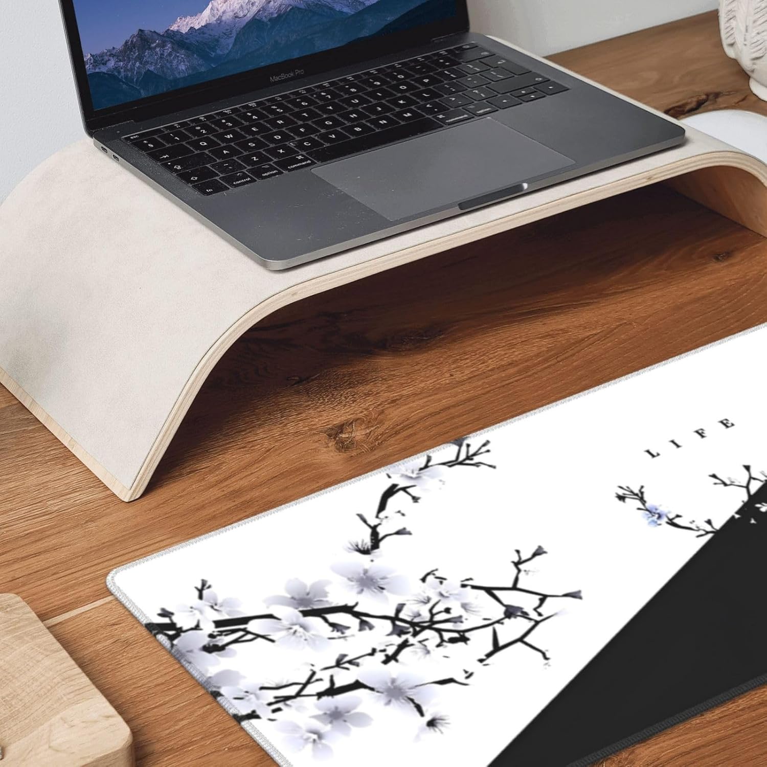 PrimeCook Shop Japanese Life Death Keyboard Mat, Black White Japanese Anime Gaming Mouse Pad for Desk with Anti-Slip Rubber Base and Stitched Edges, Japanese Sakura Pagoda Sun Mouse Pad